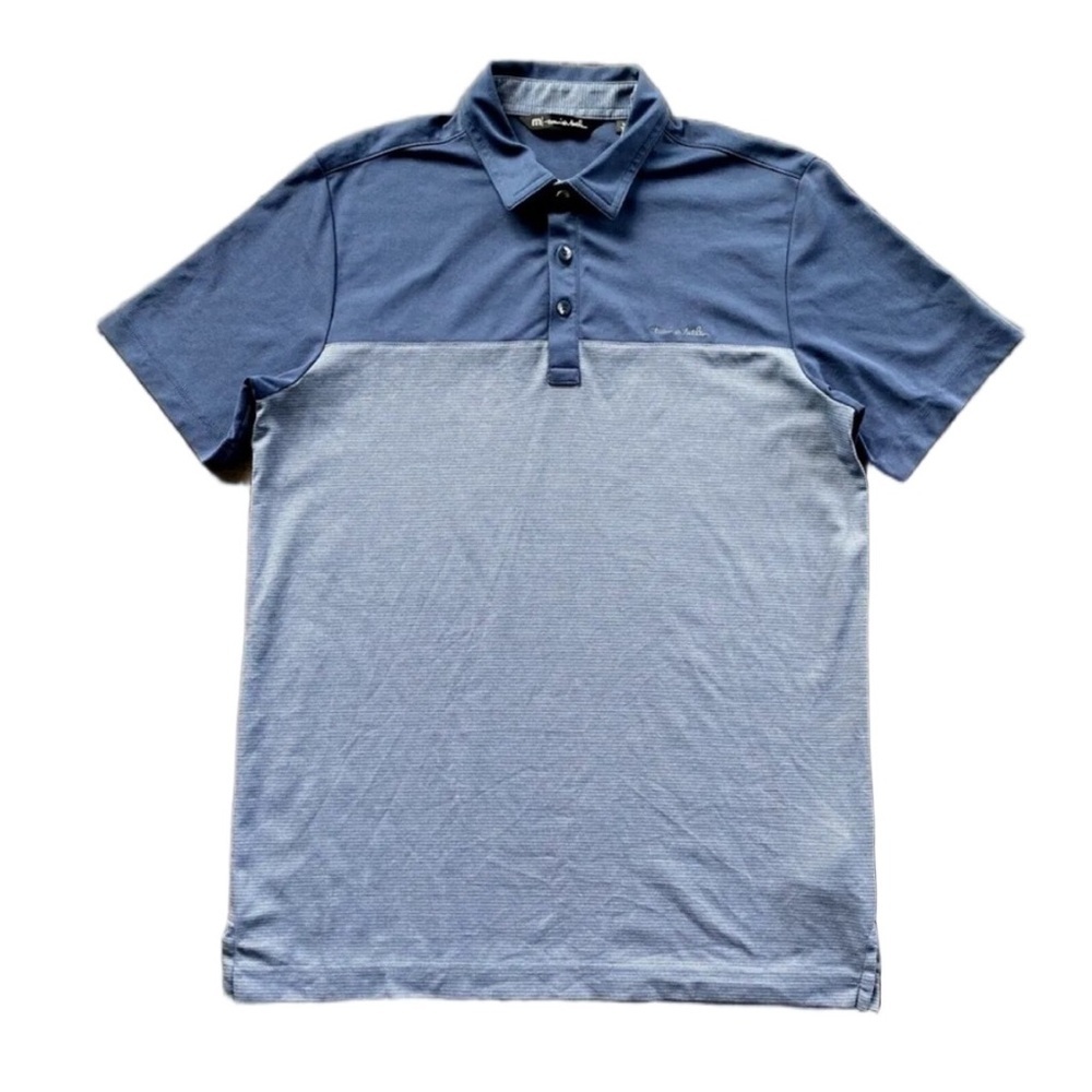 Travis Mathew Pima Cotton Blend Golf Polo Shirt Size M Short Sleeve Blue Stretch
